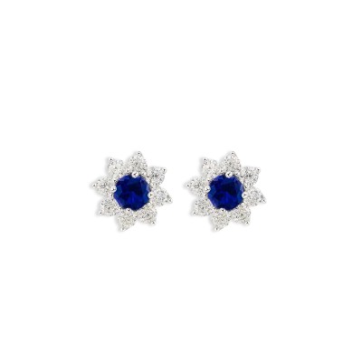 TIFFANY & CO SAPPHIRE AND DIAMOND CLUSTER STUD EARRINGS TIFFANY & CO SAPPHIRE AND DIAMOND CLUSTER STUD EARRINGS